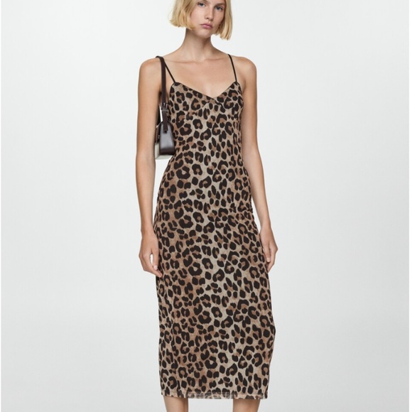 MANGO Leopard Print Midi-Dress - Picture 1 of 16